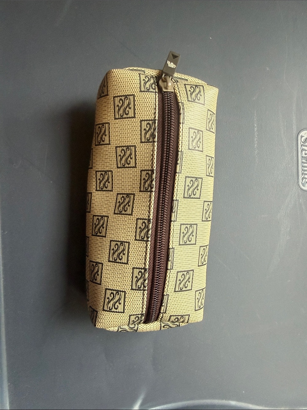 Patterned Travel Pouch with Brown Zip